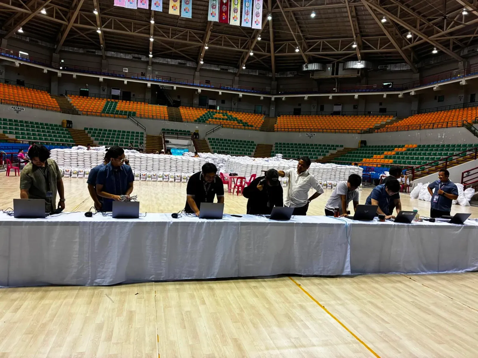 Setting up the scanner stations the day before distribution